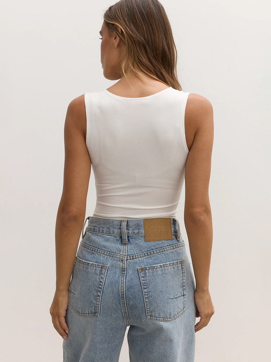 Women's Sleeveless Ribbed Button Front Romper