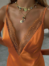 Women's Satin Lace Trim Slip Maxi Dress
