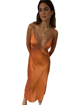 Women's Satin Lace Trim Slip Maxi Dress