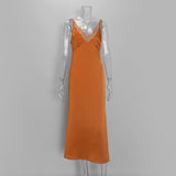 Women's Satin Lace Trim Slip Maxi Dress