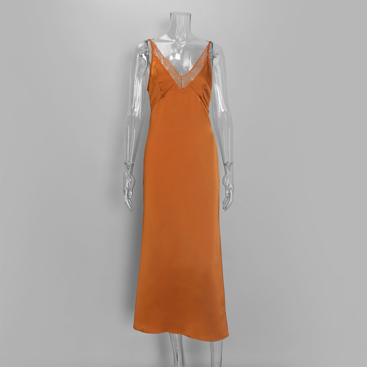 Women's Satin Lace Trim Slip Maxi Dress