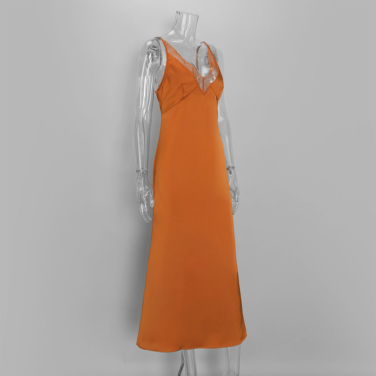 Women's Satin Lace Trim Slip Maxi Dress