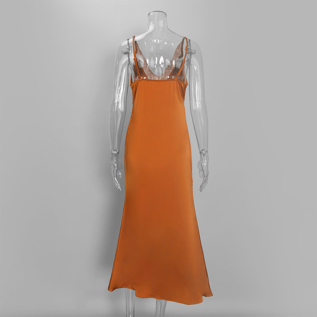 Women's Satin Lace Trim Slip Maxi Dress