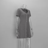 Women's Ribbed Button Front V-Neck Mini Dress