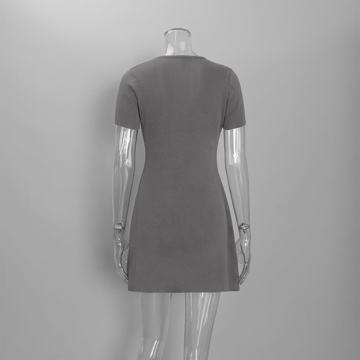 Women's Ribbed Button Front V-Neck Mini Dress