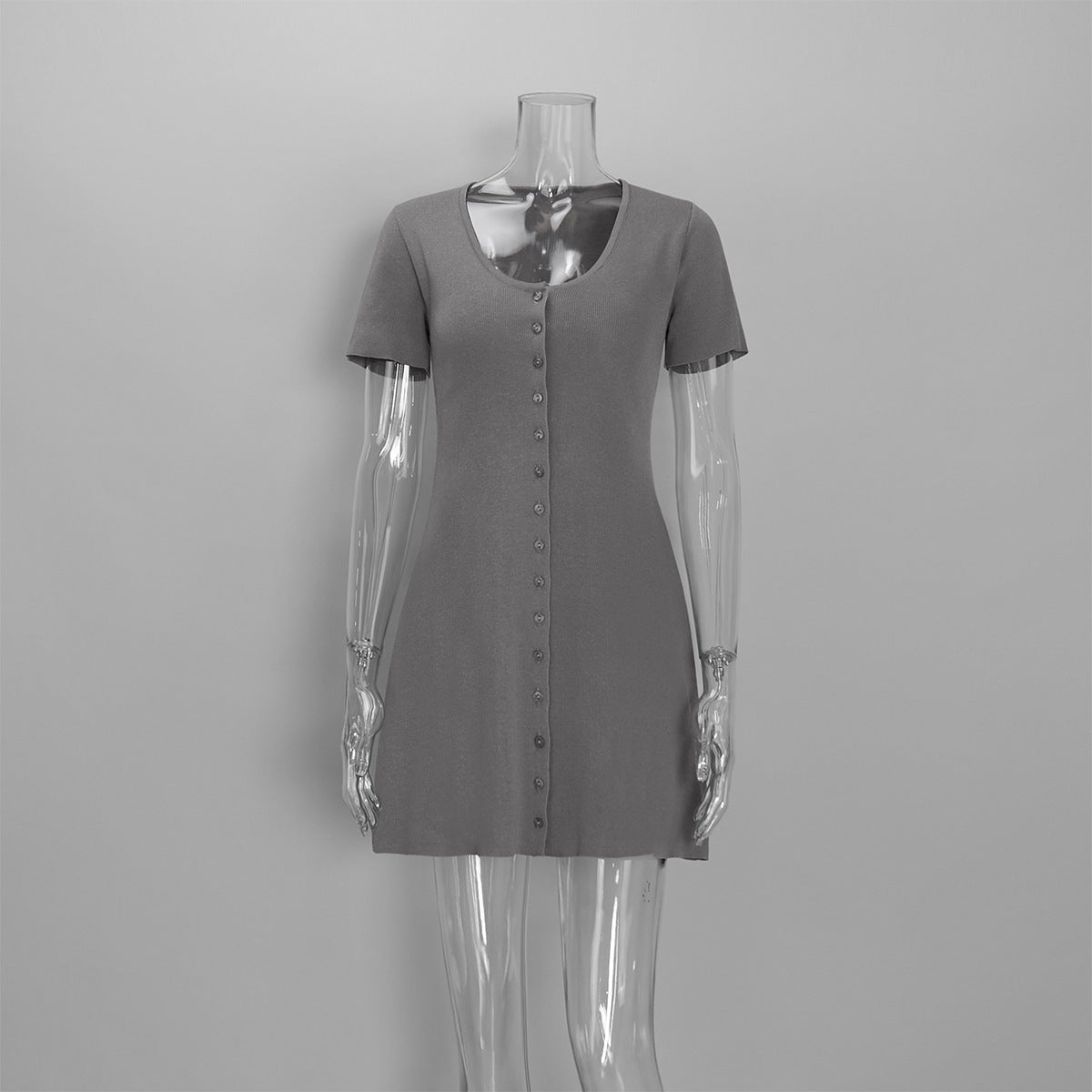 Women's Ribbed Button Front V-Neck Mini Dress