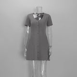 Women's Ribbed Button Front V-Neck Mini Dress