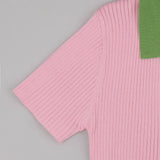 Women's Ribbed Contrast Collar Short Sleeve Top