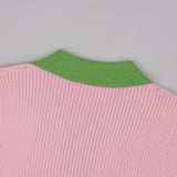 Women's Ribbed Contrast Collar Short Sleeve Top