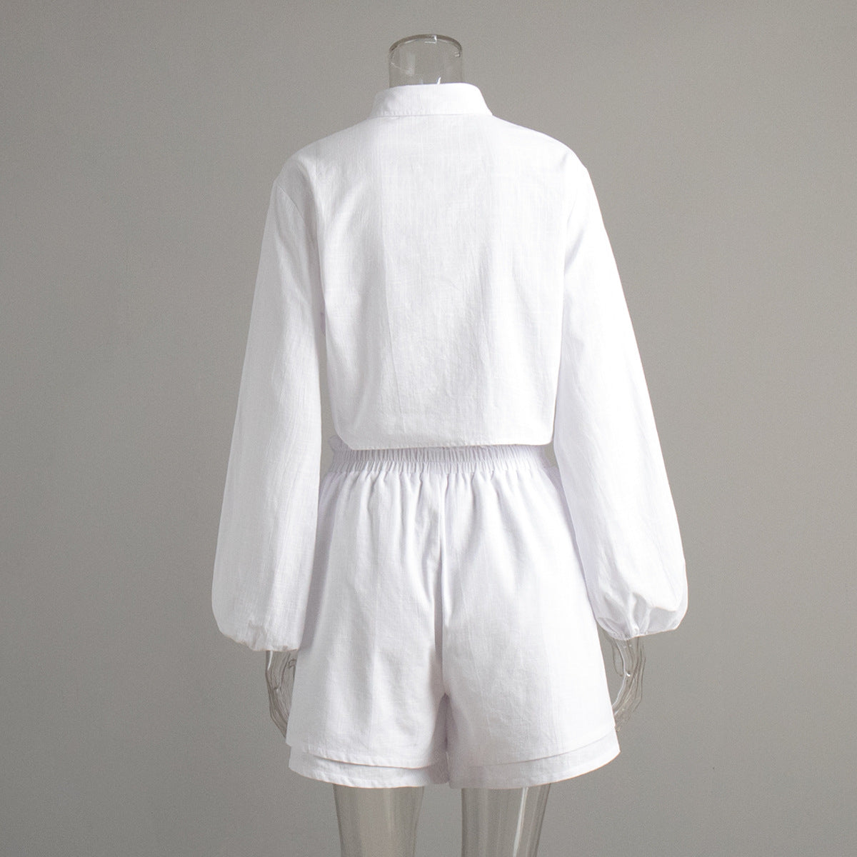 Women's Button Front Tie Waist Shirt Shorts Set