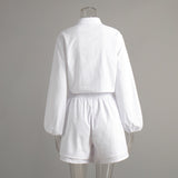 Women's Button Front Tie Waist Shirt Shorts Set