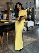 Women's Short Sleeve Knit Top Maxi Skirt Set
