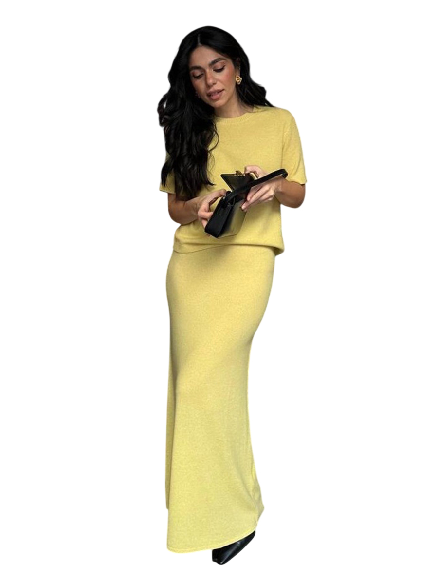 Women's Short Sleeve Knit Top Maxi Skirt Set