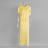 Women's Short Sleeve Knit Top Maxi Skirt Set