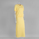 Women's Short Sleeve Knit Top Maxi Skirt Set