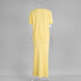 Women's Short Sleeve Knit Top Maxi Skirt Set