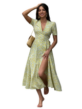 Women's Floral Wrap V Neck Midi Dress