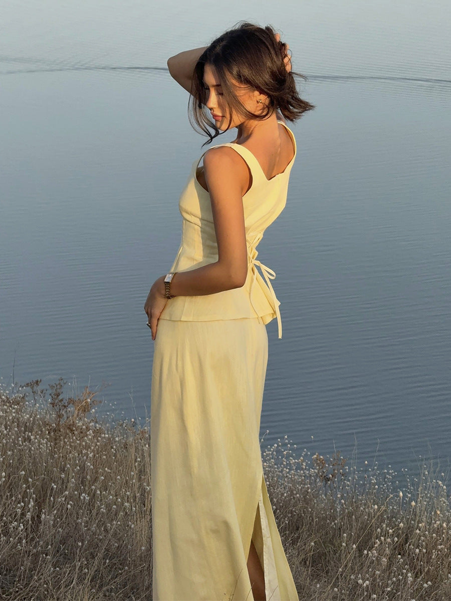 Women's Sleeveless Peplum Top Maxi Skirt Set