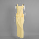 Women's Sleeveless Peplum Top Maxi Skirt Set