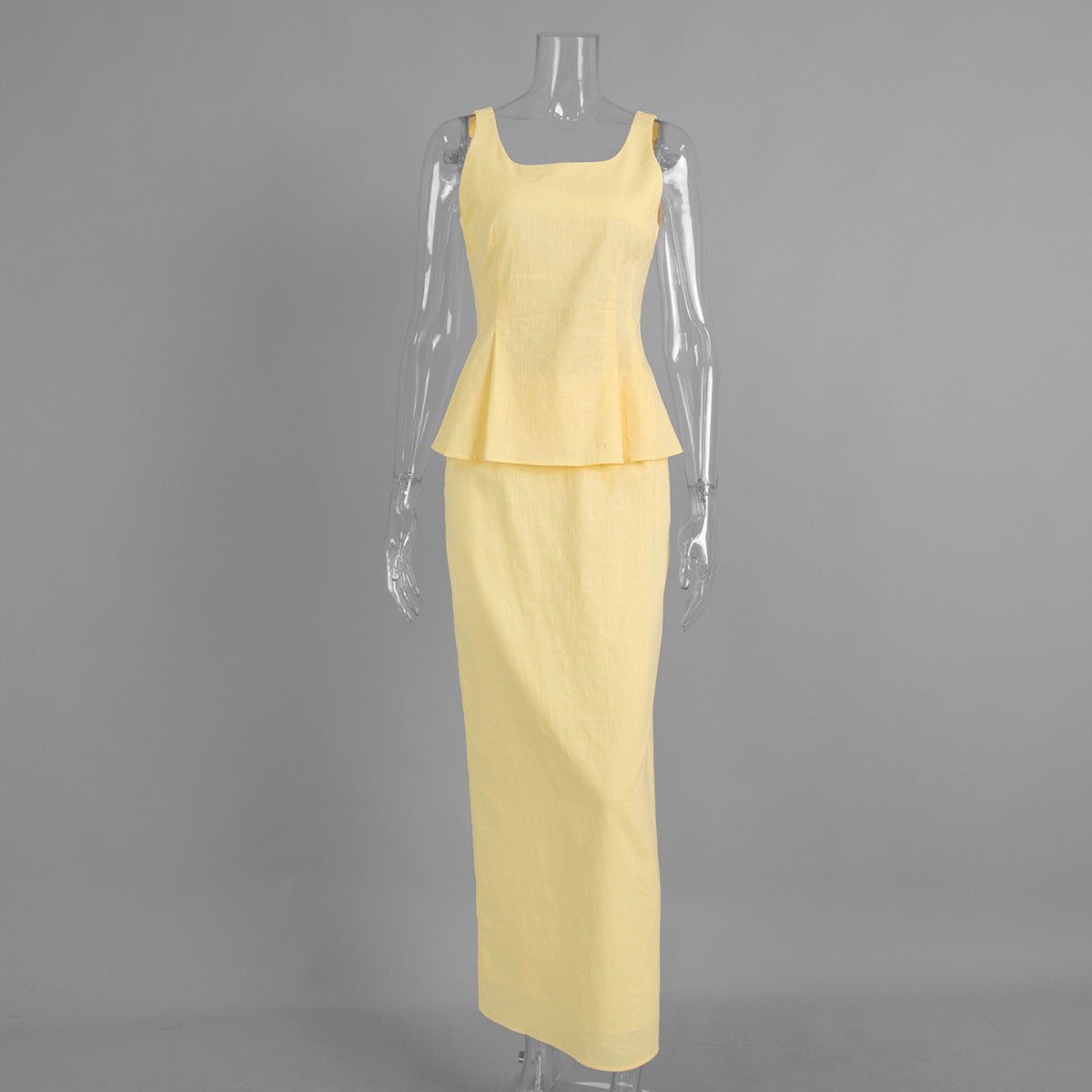 Women's Sleeveless Peplum Top Maxi Skirt Set