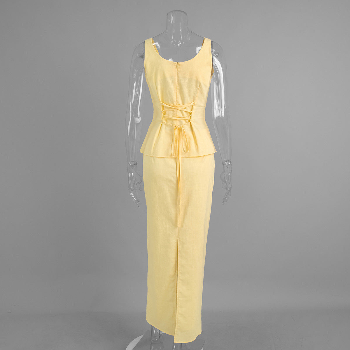 Women's Sleeveless Peplum Top Maxi Skirt Set
