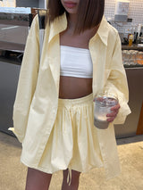 Women's Button Front Shirt & Drawstring Shorts Set