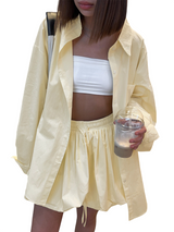 Women's Button Front Shirt & Drawstring Shorts Set