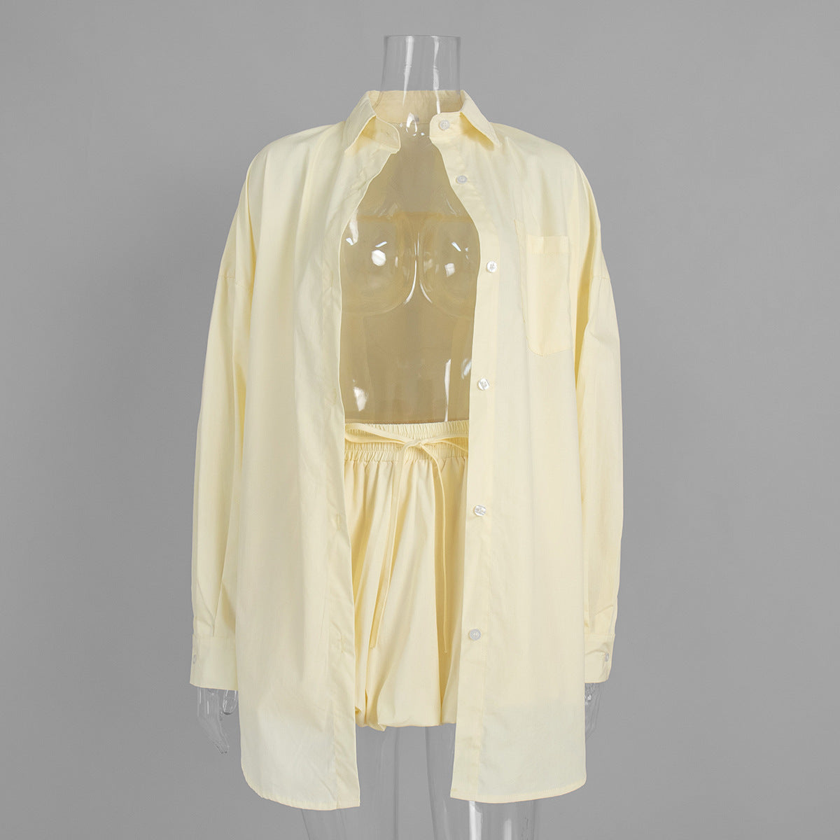 Women's Button Front Shirt & Drawstring Shorts Set