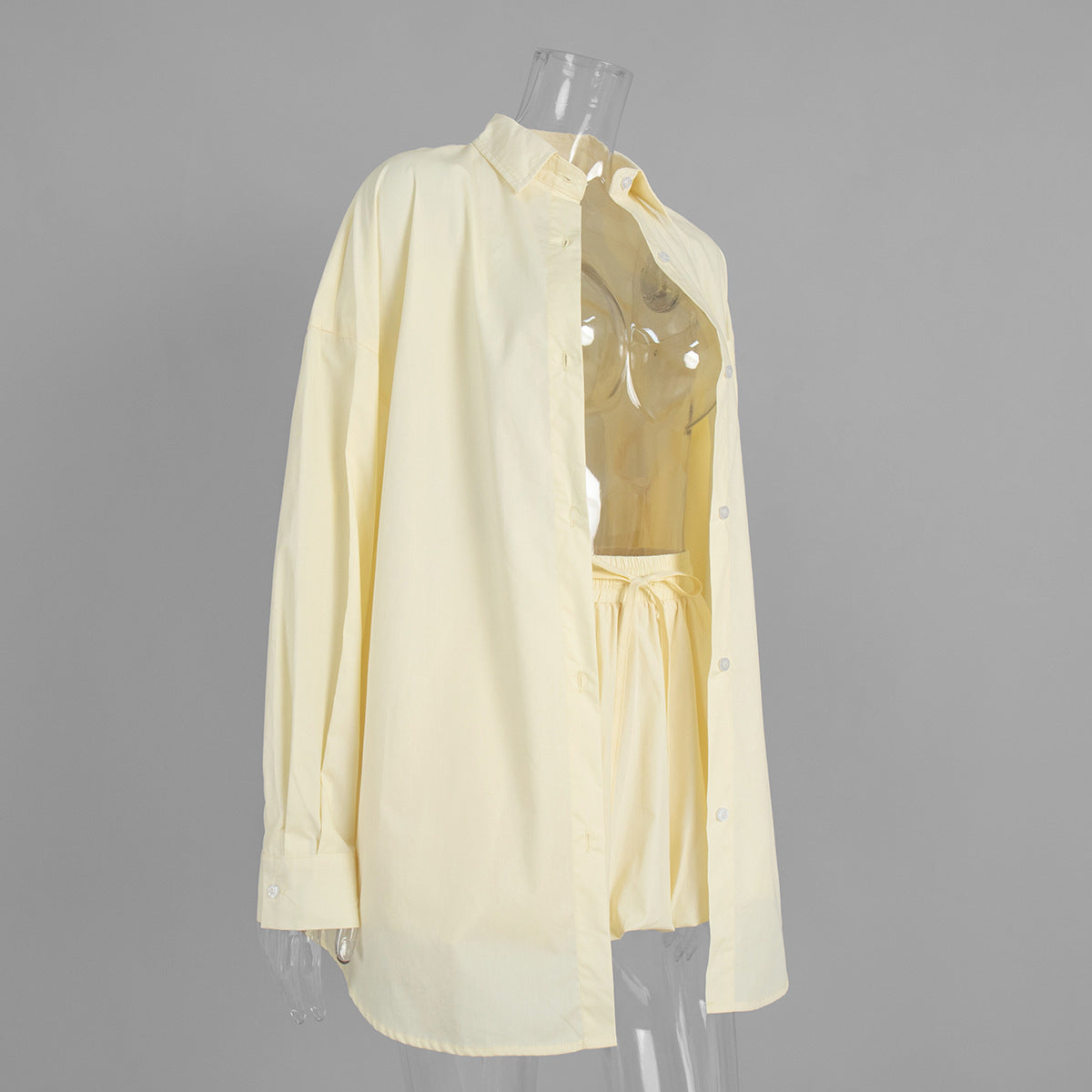 Women's Button Front Shirt & Drawstring Shorts Set