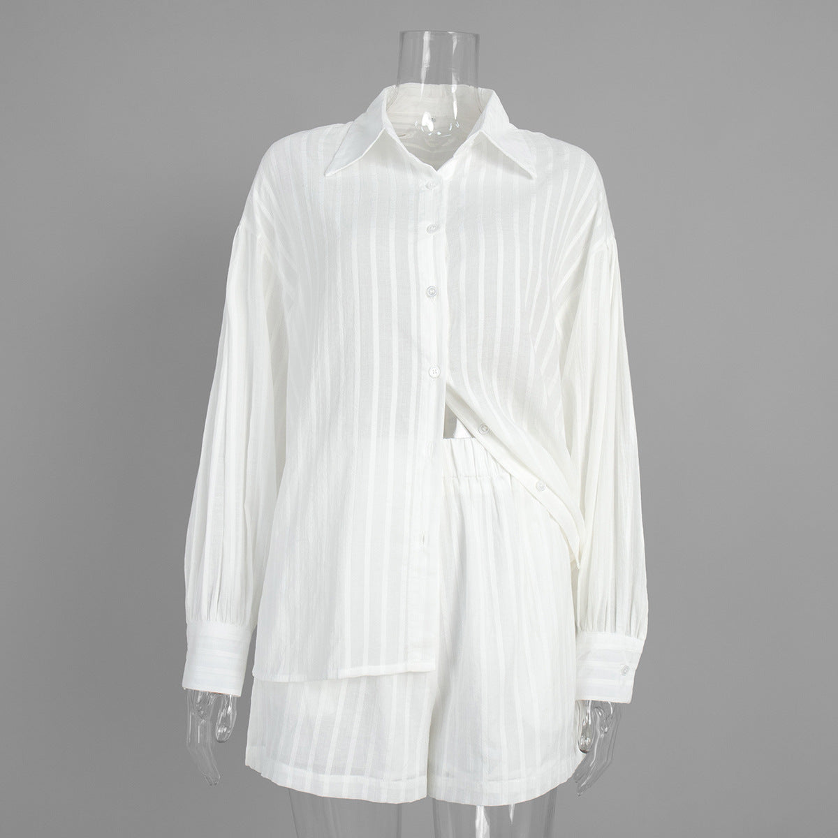 Women's Striped Button Front Shirt & Shorts Set