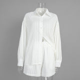 Women's Striped Button Front Shirt & Shorts Set