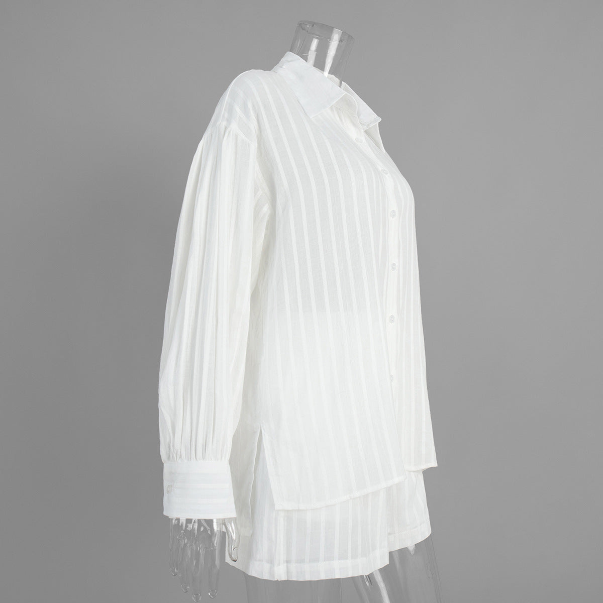 Women's Striped Button Front Shirt & Shorts Set