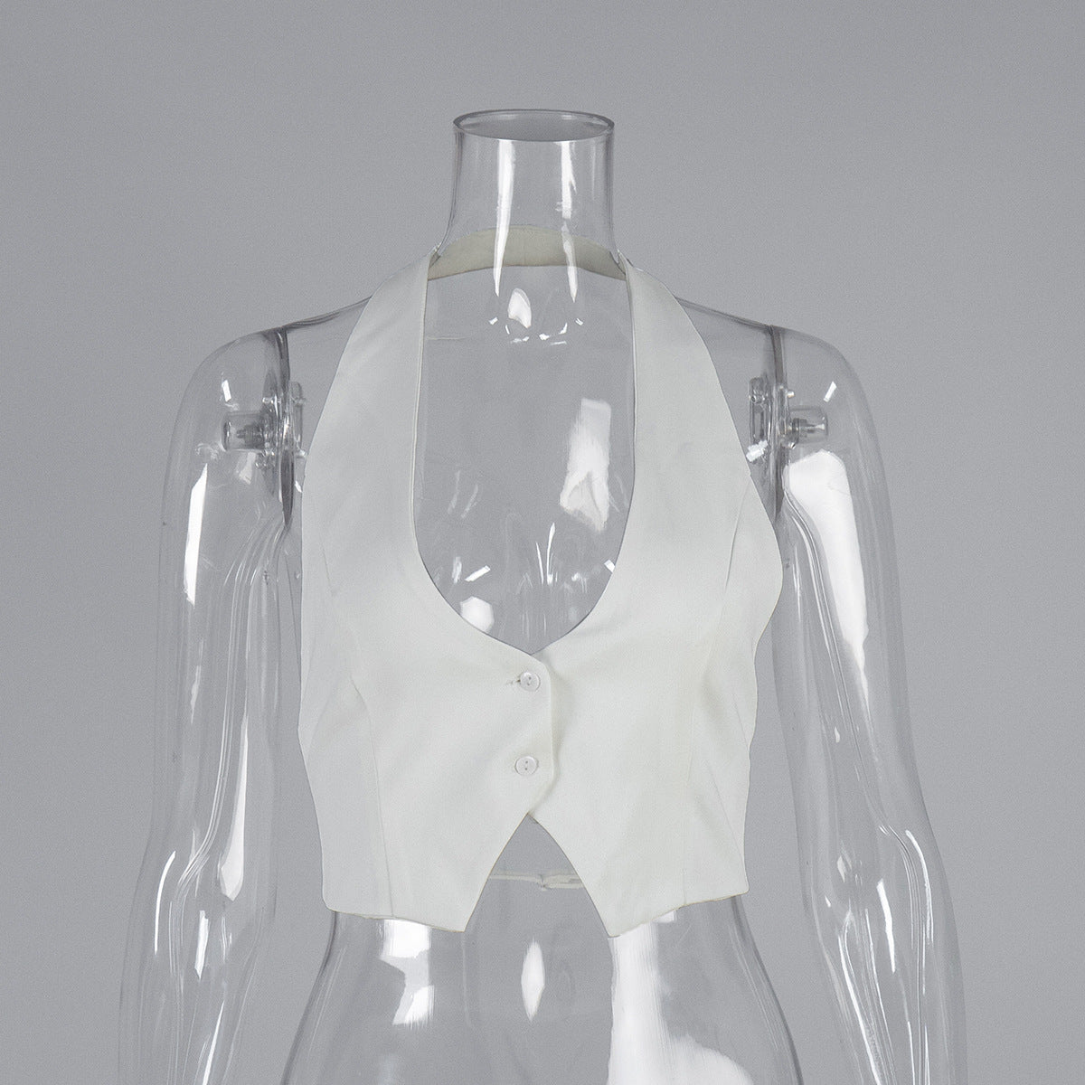 Women's Sleeveless Halter Button Front Crop Top