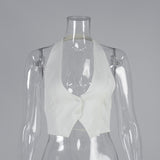 Women's Sleeveless Halter Button Front Crop Top