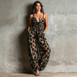 Women's Printed Tie Front Wide Leg Jumpsuit