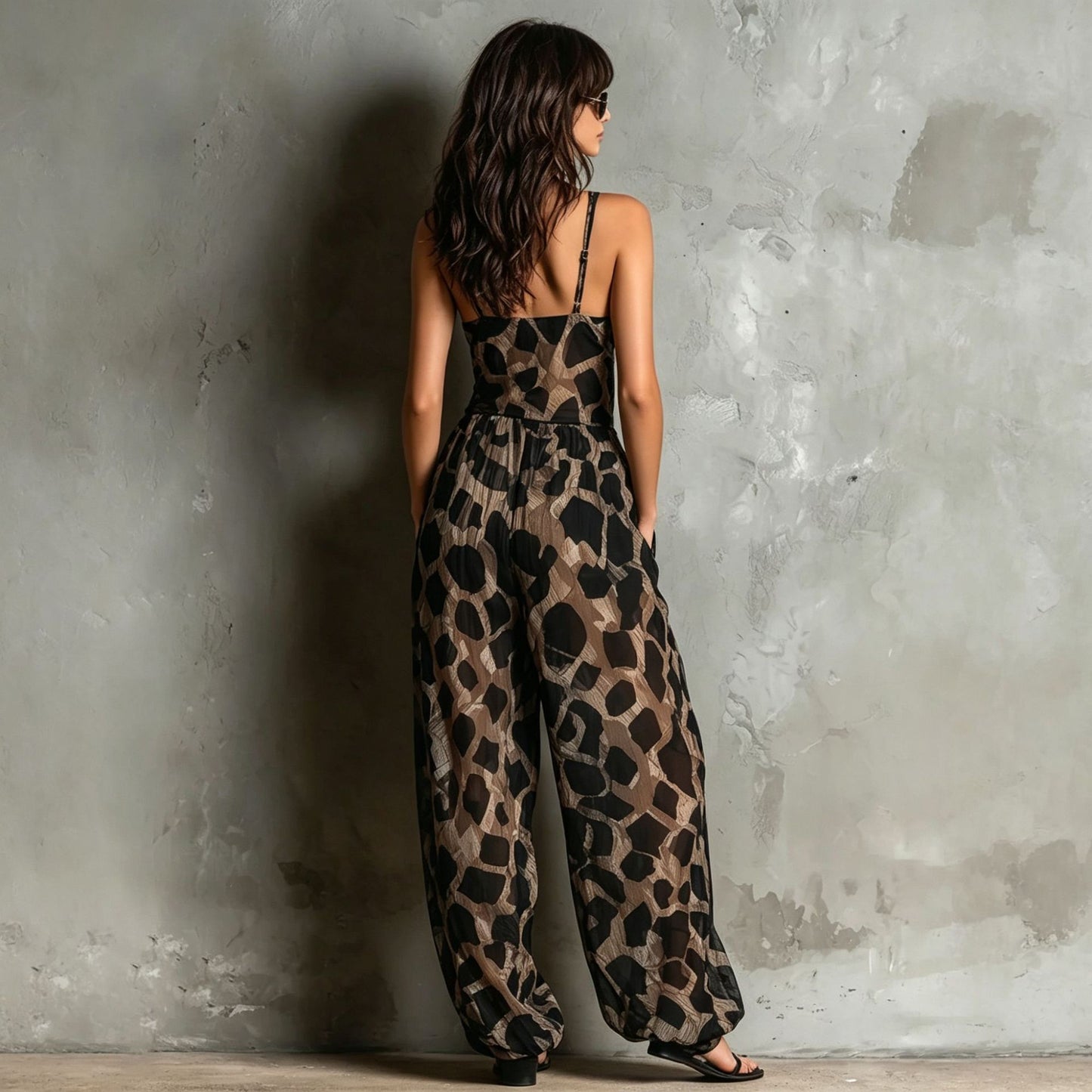 Women's Printed Tie Front Wide Leg Jumpsuit