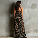 Women's Printed Tie Front Wide Leg Jumpsuit