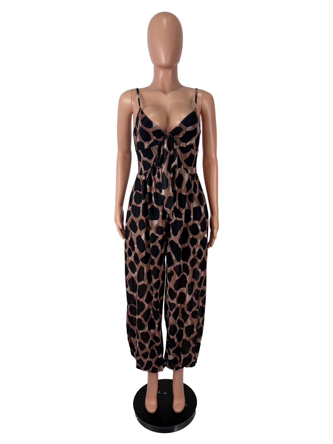 Women's Printed Tie Front Wide Leg Jumpsuit
