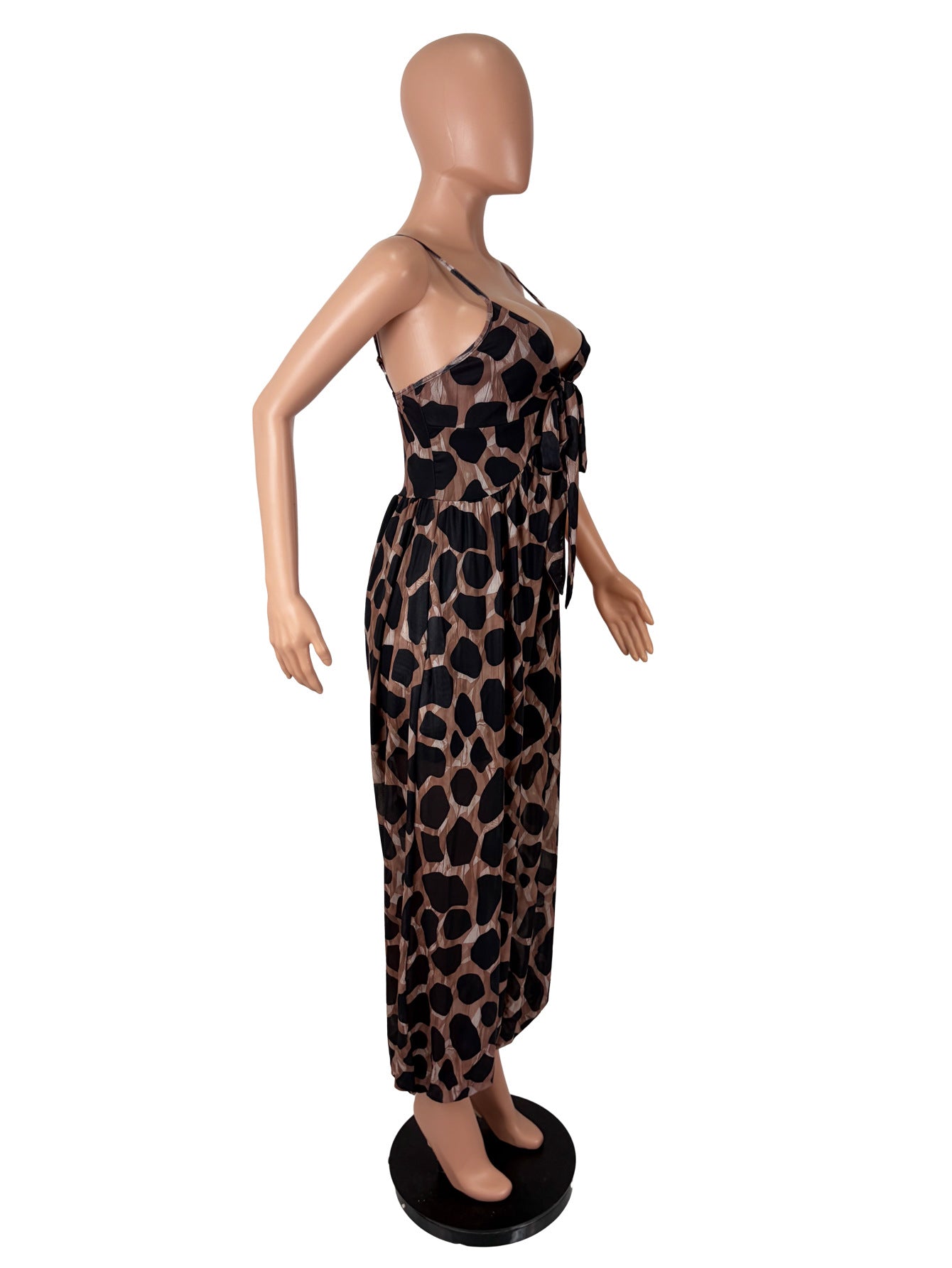 Women's Printed Tie Front Wide Leg Jumpsuit