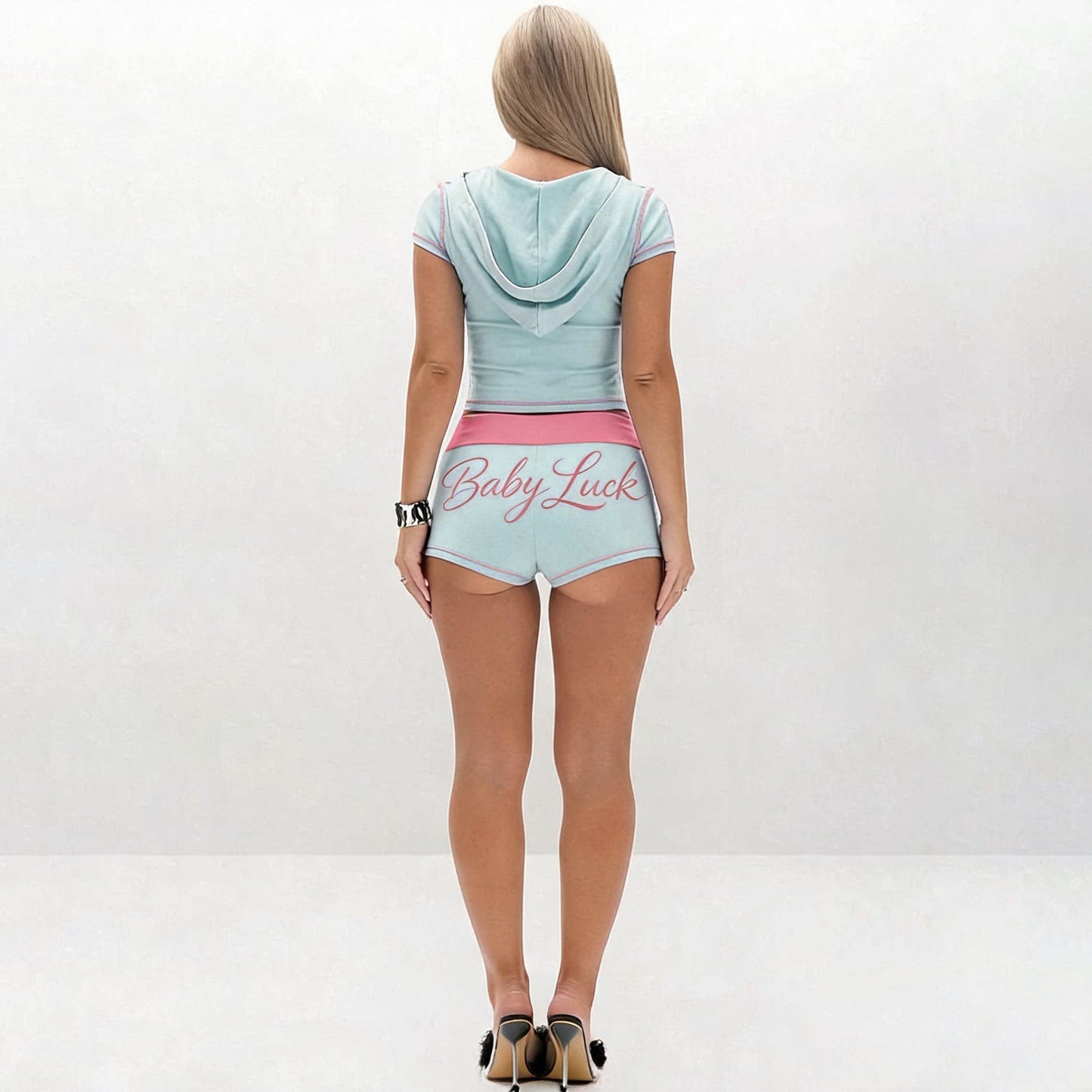 Women's Hooded Crop Top and Shorts Set