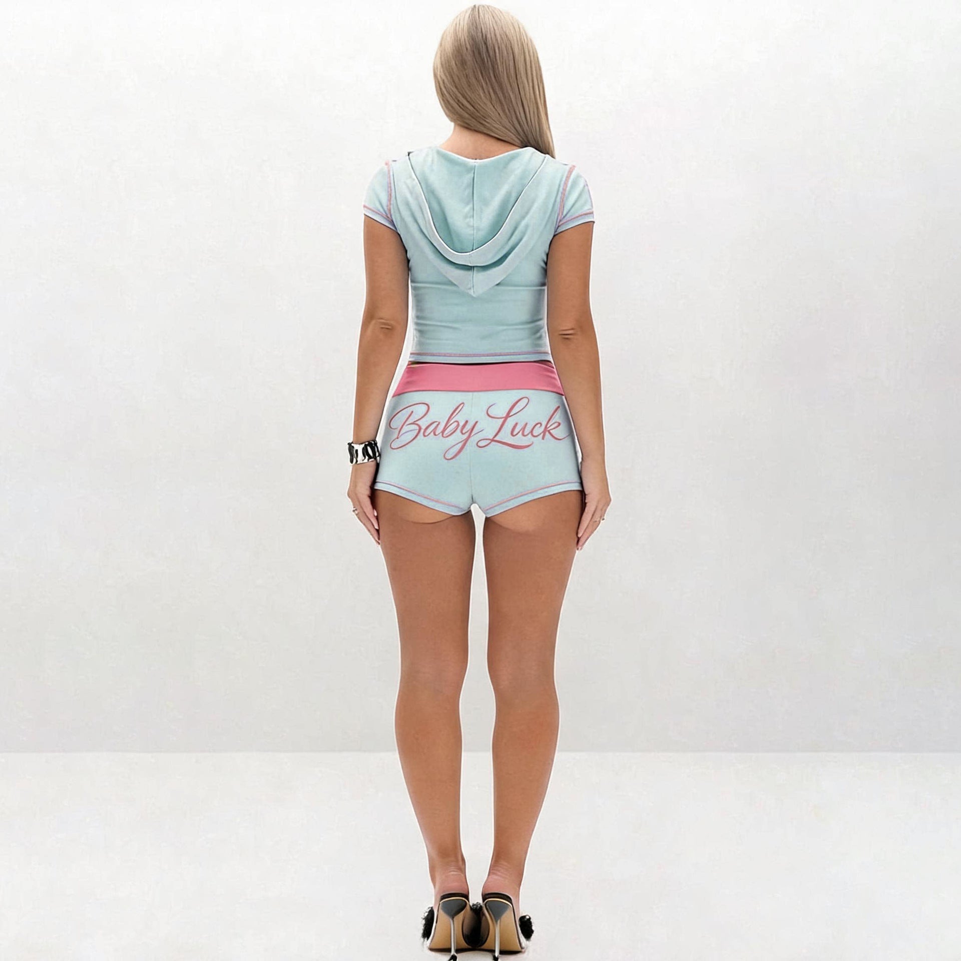 Women's Hooded Crop Top and Shorts Set