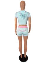 Women's Hooded Crop Top and Shorts Set