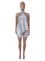 Women's Satin Halter Top and Lace Shorts Set