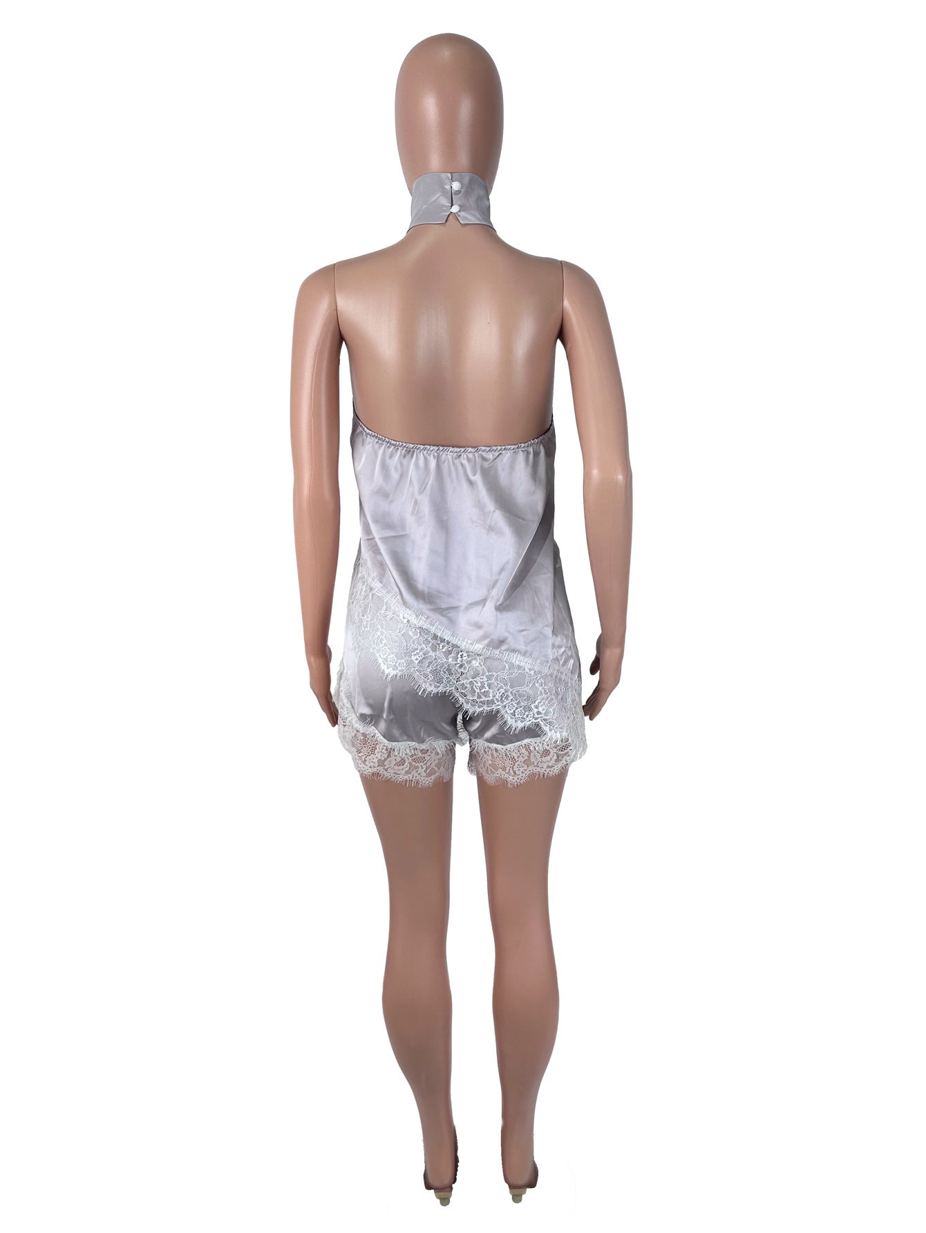 Women's Satin Halter Top and Lace Shorts Set