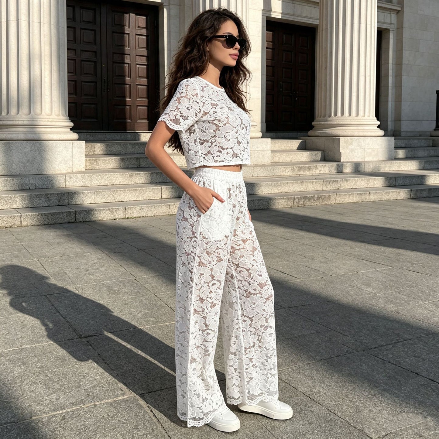 Women's White Lace Two-Piece Set