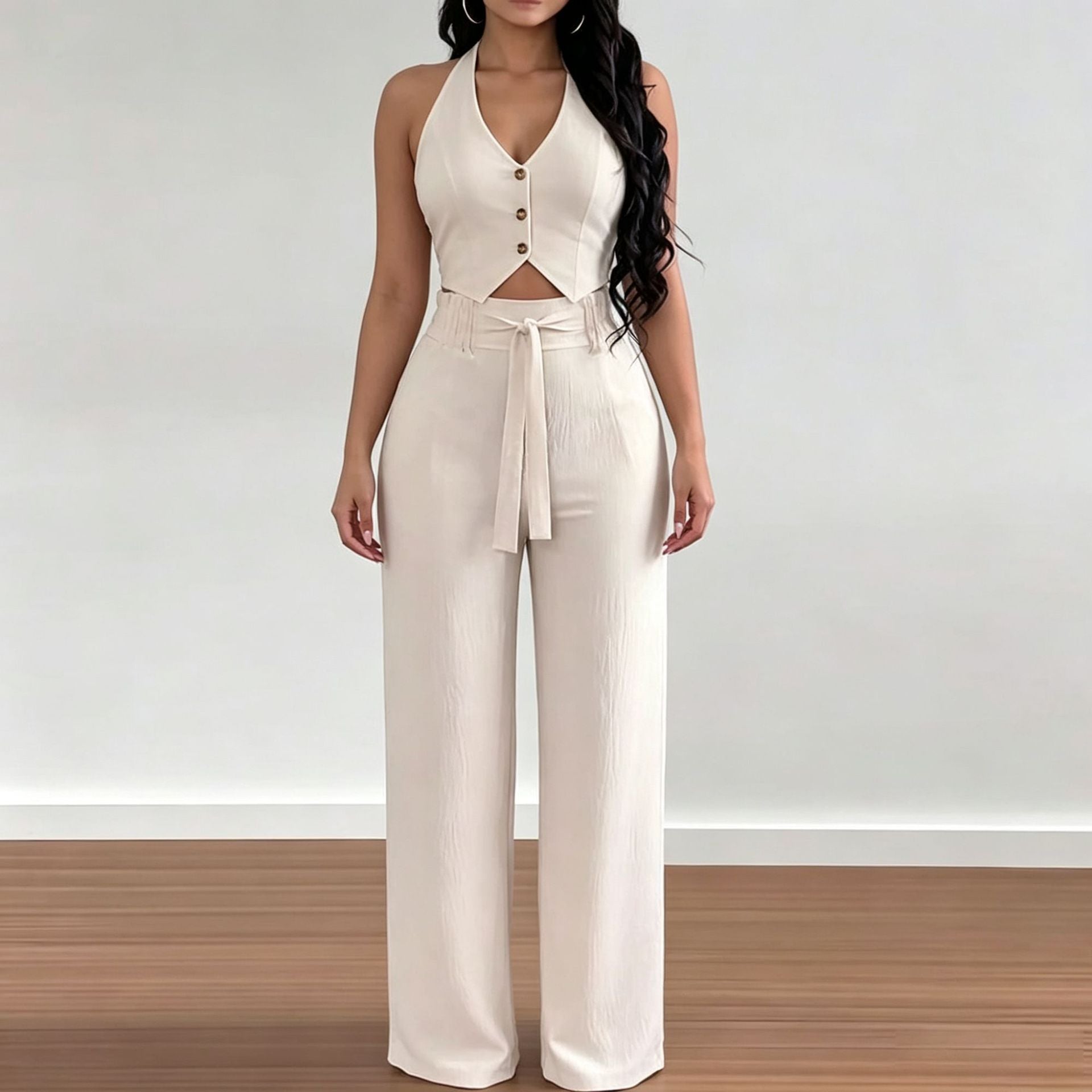 Women's Halter Vest & Wide Leg Pants Set