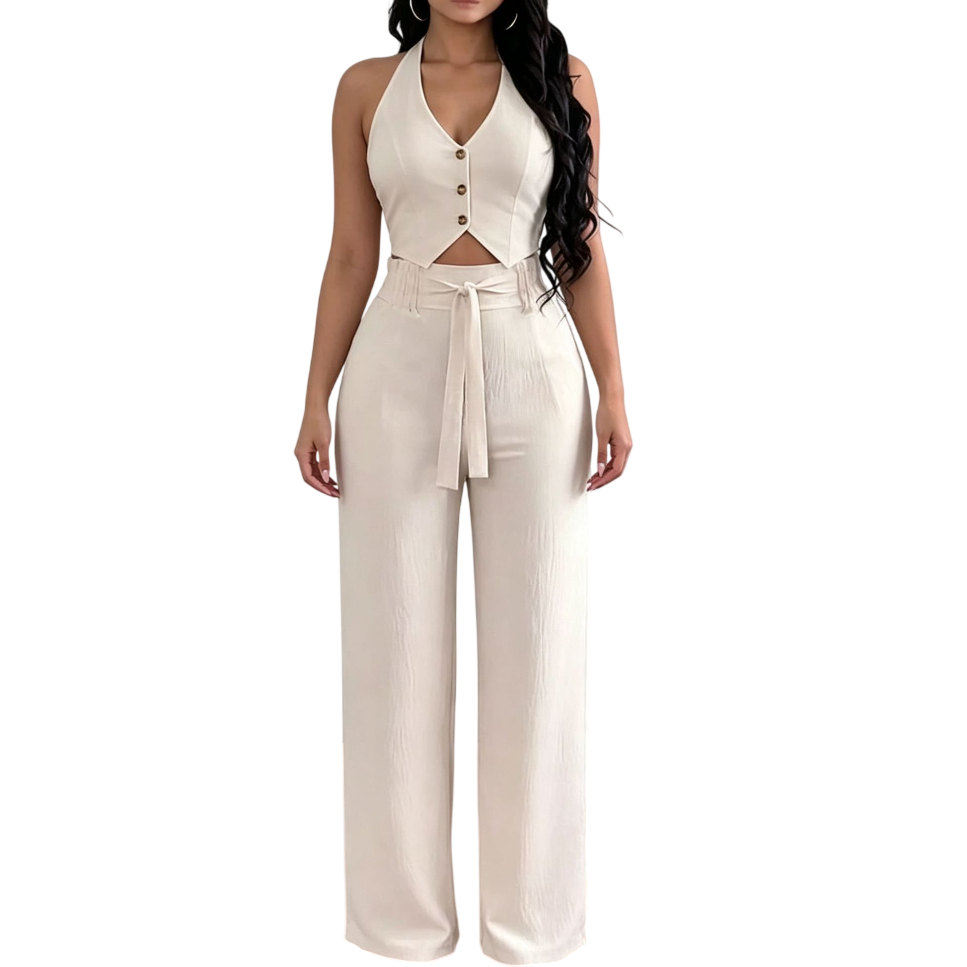 Women's Halter Vest & Wide Leg Pants Set