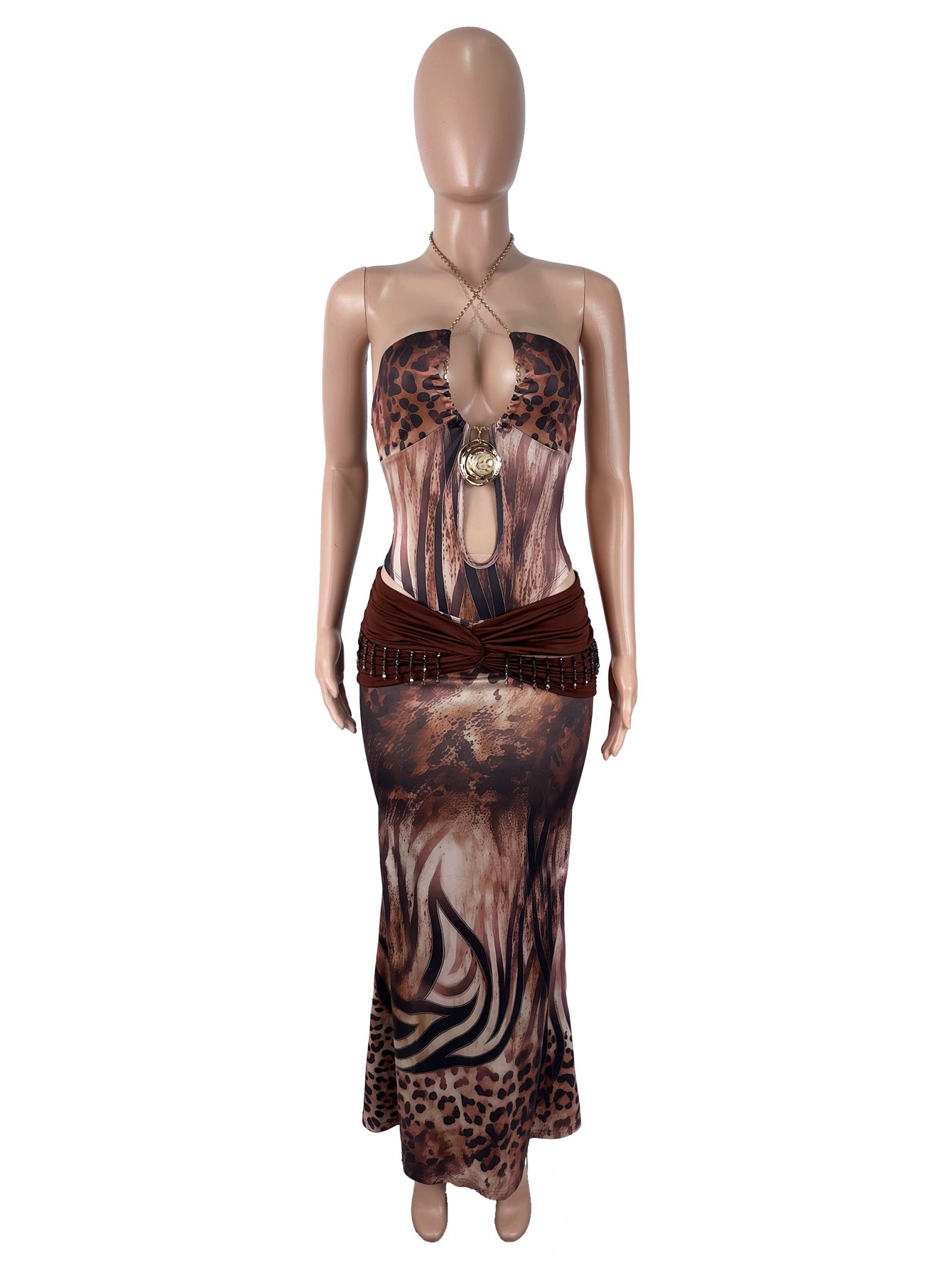 Women's Animal Print Corset & Maxi Skirt Set