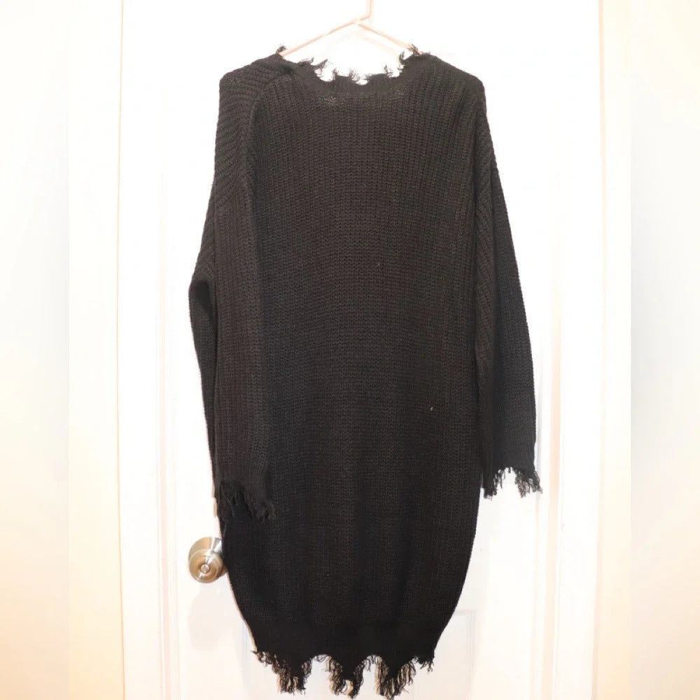 Women's Plus Size Distressed Knit Sweater Dress