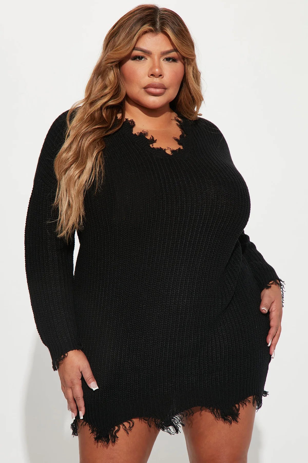 Women's Plus Size Distressed Knit Sweater Dress